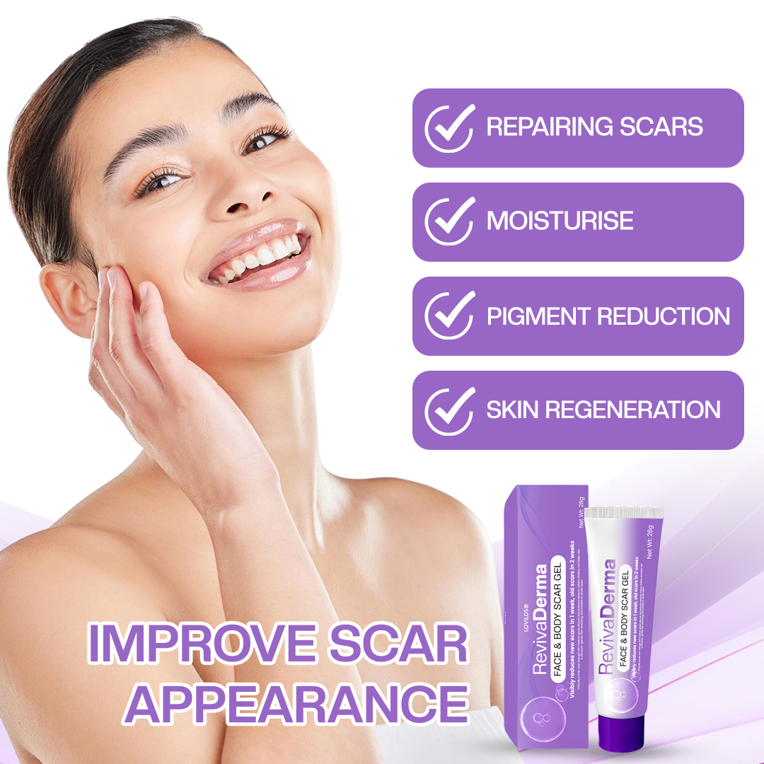 LOVILDS® RevivaDerma Face & Body Scar Gel - Clinically proven to soften, flatten and fade surgical scars, acne marks, burns, keloids and trauma-related scars 🎁