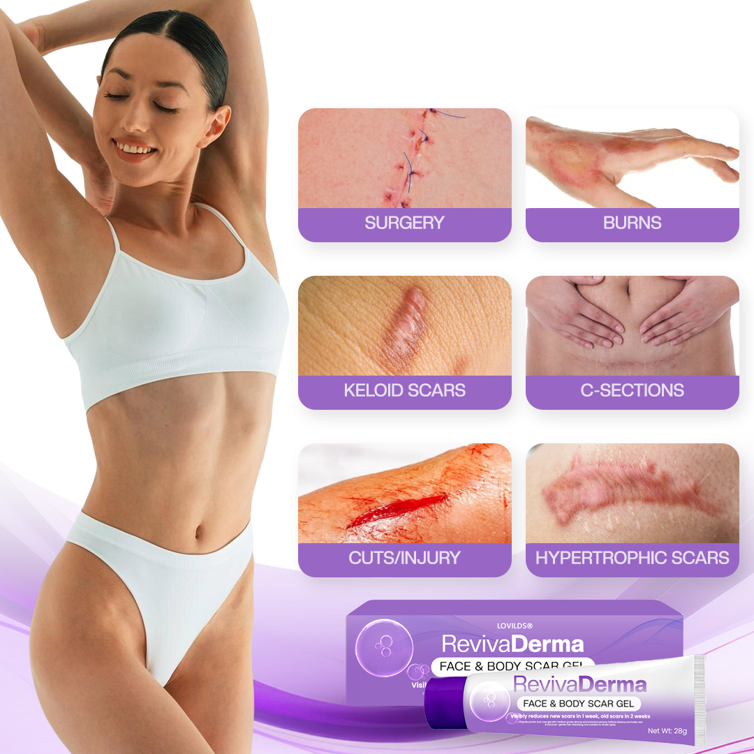 LOVILDS® RevivaDerma Face & Body Scar Gel - Clinically proven to soften, flatten and fade surgical scars, acne marks, burns, keloids and trauma-related scars 💥
