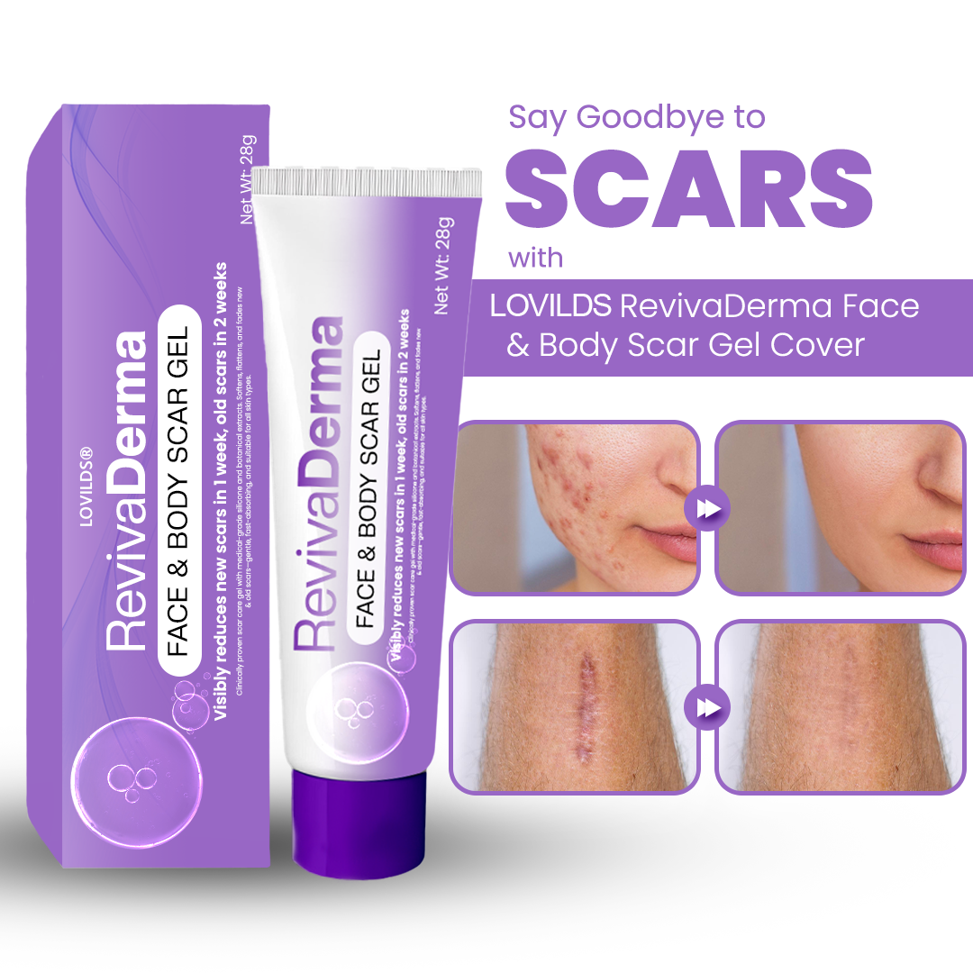 LOVILDS® RevivaDerma Face & Body Scar Gel - Clinically proven to soften, flatten and fade surgical scars, acne marks, burns, keloids and trauma-related scars 💥